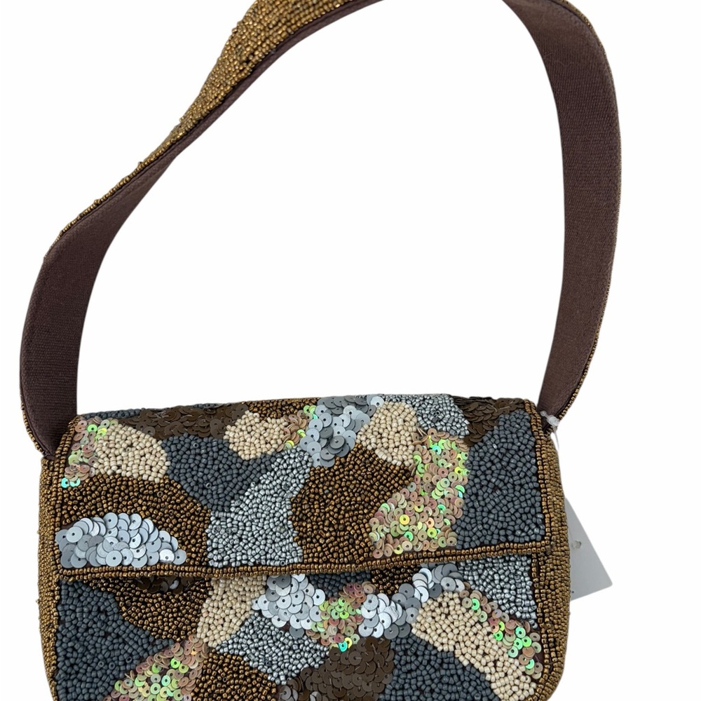 America & Beyond Beaded Sequin Grey/Brown Camouflage Shoulder Bag